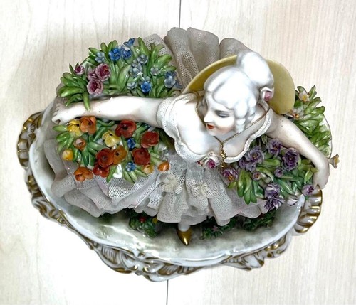 Luigi Fabris Porcelain Lace Figurine Lady with Flower Basket Italy 9.8in Authent - Picture 5 of 9