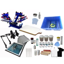 4 Color 1 Station Micro-registration Screen Printing Kit Exposure Unit with Ink