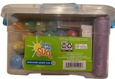 Sidewalk Chalk Set 35pc Bring On The Sun Outdoor Kids Art w Storage Tub New