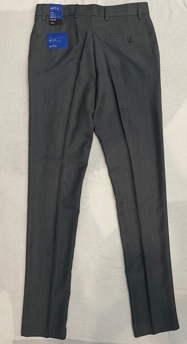 APT. 9 Mens Slim Fit Dress Pants 32X38 Tall Grey W32L38 Easy Care