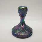 Fenton orange tree carnival glass candle stick holder iridescent electric blue