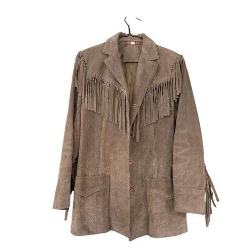Sasson Vintage Heavy Suede Jacket Women Size 9/10 Tan Color with Leather Fringe