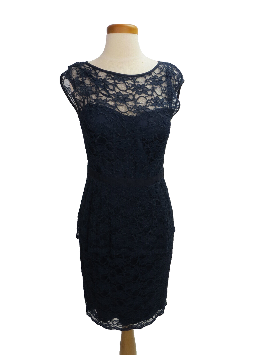 Eliza J Dress Size Navy Blue Lace Overlay Peplum Sheath
