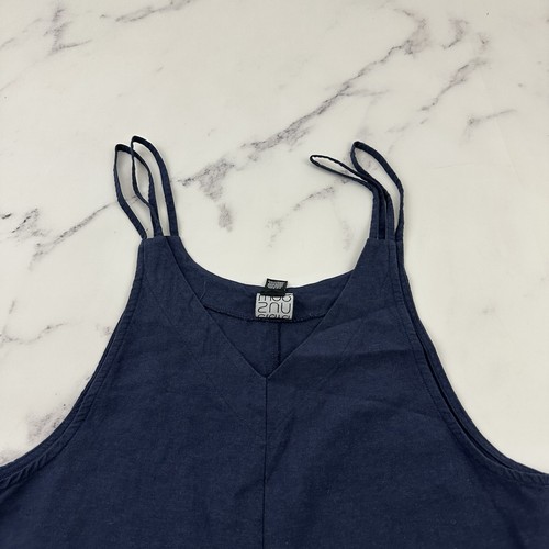 Clara Sun Woo Womens Overalls Jumpsuit Size XS Navy Blue Linen Blend Cropped - Picture 2 of 10