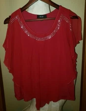 Naif Red Tank Top With Attached Sheer Overlay Design Blouse