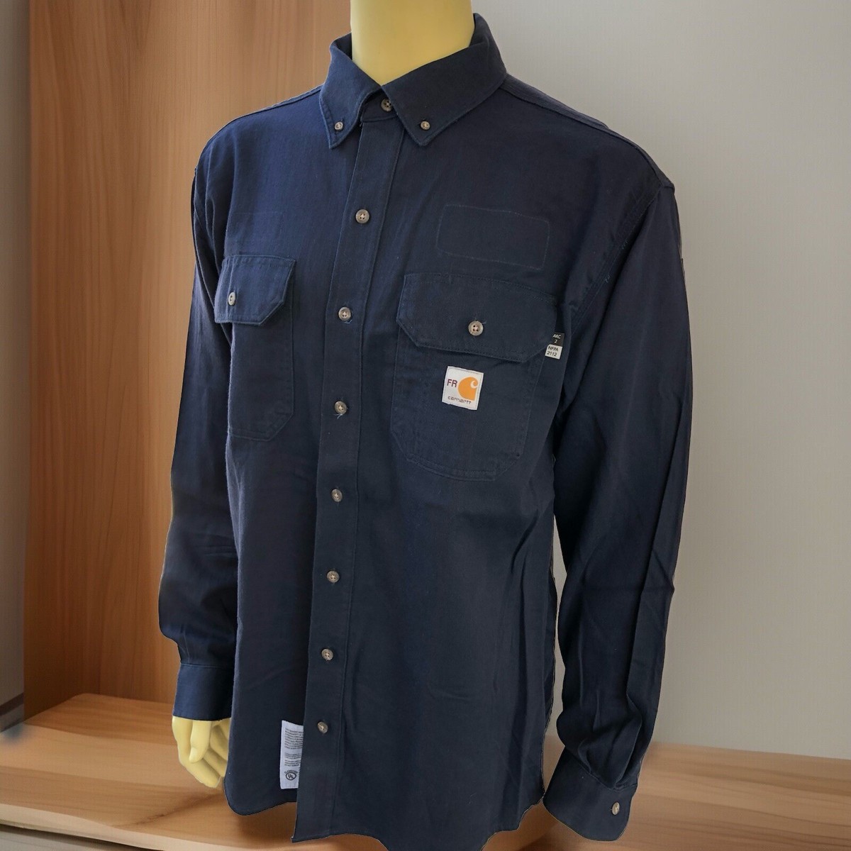2 Carhartt FR Button Down Navy Blue Cotton Work Shirts 3X-LJ ARC 2