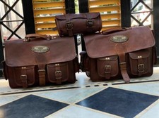 Motorcycle Saddle Bags Side Pouch Panniers 15 Inch Largest 3 Bags Goat Leather