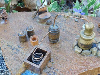 Antique Handmade Primitive Moonshine Liquor Still Diorama on Rock