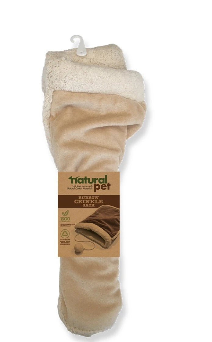 NEW! NATURAL PET CAT BURROW CRINKLE SACK TOY BAG w/ ATTACHED JINGLE BALL