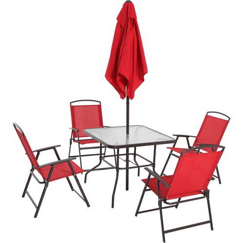 Albany Lane Steel 6-Piece Outdoor Patio Garden Dining Set with Umbrella Red - Picture 26 of 78