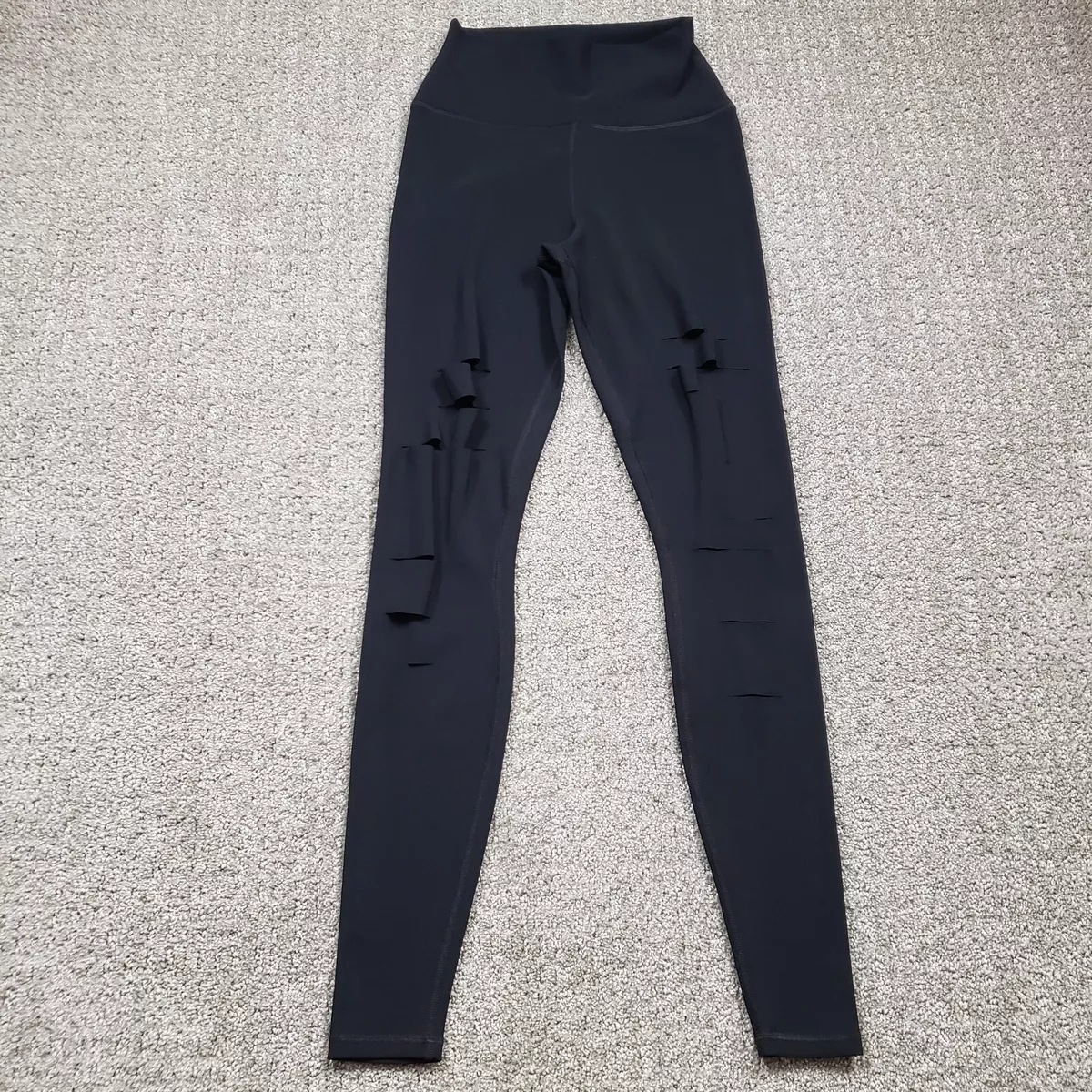 ALO Yoga High Waist Ripped Warrior Leggings size XS Black Athletic Womens