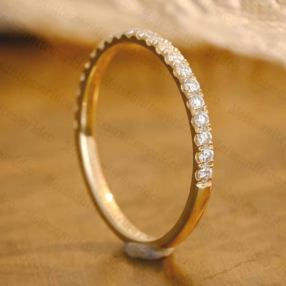 0.3Ct Round Moissanite Half Eternity Wedding Band in 14K Yellow Gold Plated