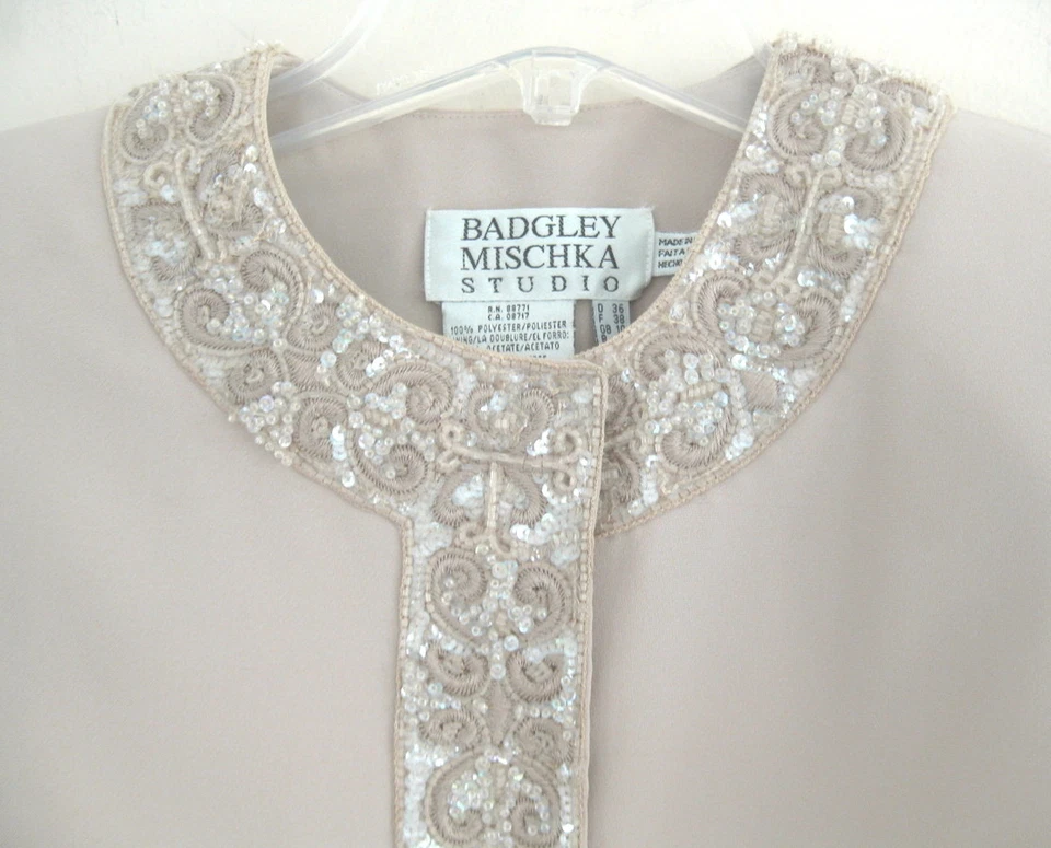 Badgley Mischka Falda Traje 6 Lentejuelas Formal Champagne Beige Marrón Claro Noche  Foto 3 de 4