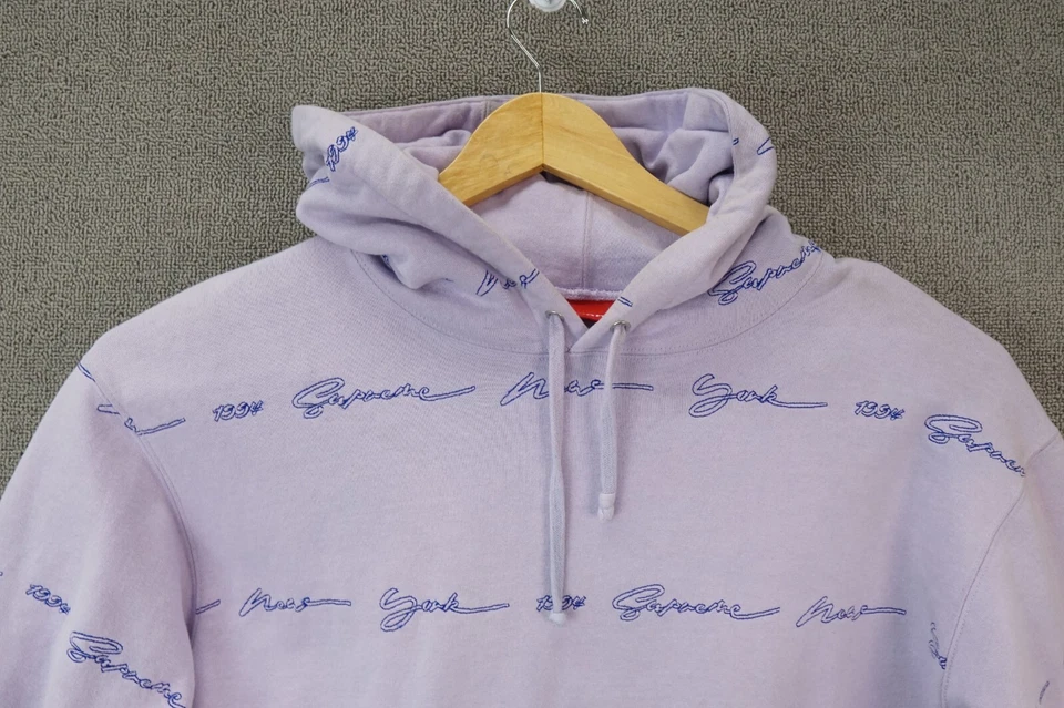 Sudadera con Capucha Supreme Script Rayas Púrpura Talla Mediana Foto 2 de 4