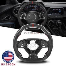 Real 3K Carbon Fiber Steering Wheel For Chevrolet Camaro 2016-2024 Leather Grips