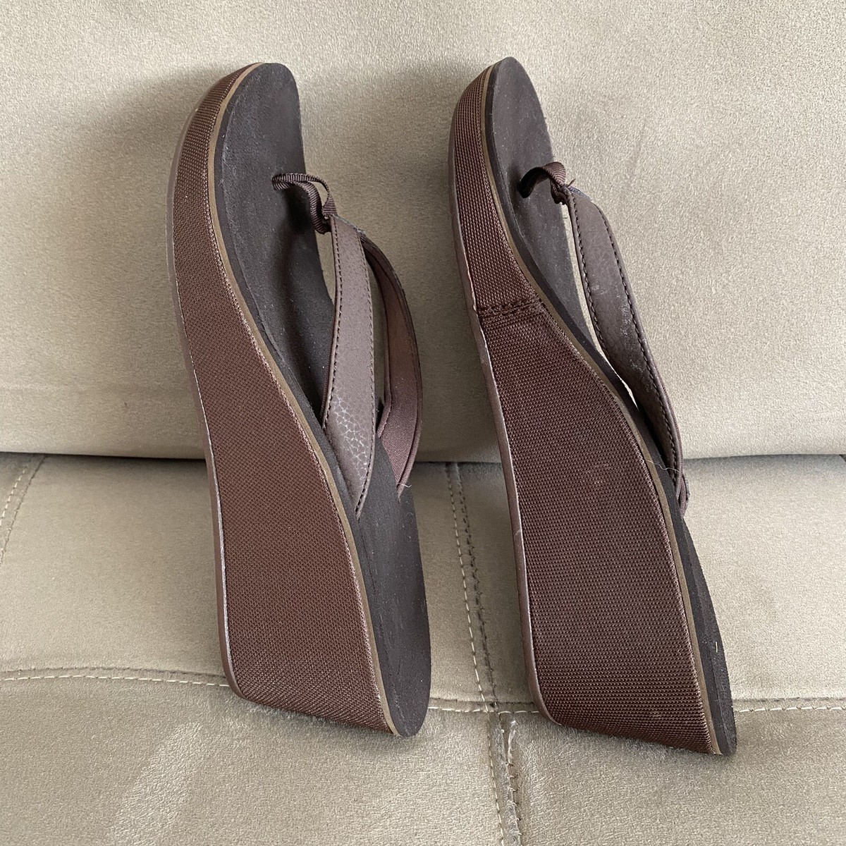 OluKai Pio Lua Wedge Platform Flip Flops Sandals Brown Women’s Size