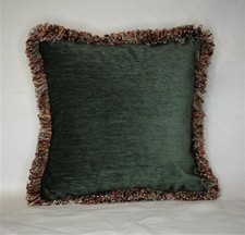 large green chenille throw pillow with fringe for living room sofa handmade usa