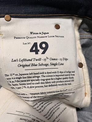 Lee 101 Z Japanese Lefthand Twill 13 3/4 Oz Selvage Denim Made in
