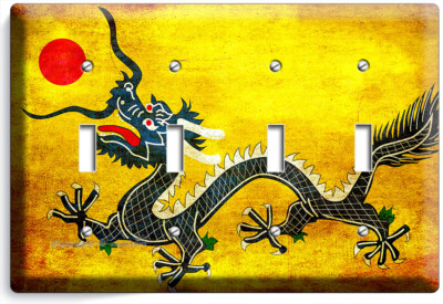 RUSTIC COLORFUL CHINESE DRAGON RED SUN 4 GANG LIGHT SWITCH WALL PLATE ROOM DECOR