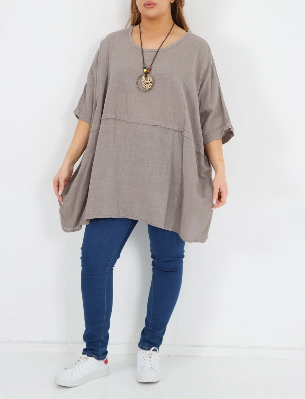 Womens Made In Italy Quirky Lagenlook Plain Big Plus Size Cotton Ladies Top