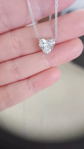 2Ct Heart Cut Lab Grown Certified Diamond Solitaire Pendant Solid 14k White Gold - Picture 6 of 23