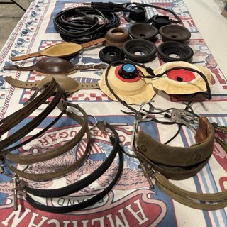 WWII Era US Navy Aviation Headset Frame Parts Lot Wiring Ear Cups Chin Pads WW2