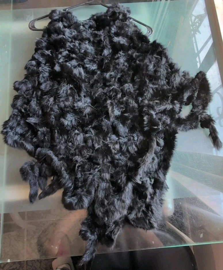 Women's Fur Black Poncho Shawl Sweater One Size