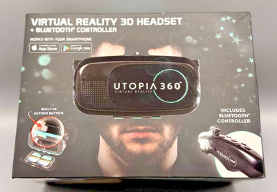 Utopia 360 Virtual Reality 3D Headset with Bluetooth Controller   New