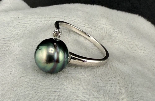 Vintage Sterling Silver Ring Faux Pearl Cocktail Peacock Size Signed FY 9.25