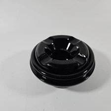 Vintage Black Glass 3 Slot, 2 Piece Cigar Ashtray RARE