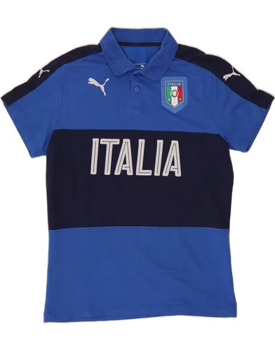 Puma Herren Italia Graphic Poloshirt Large Blau Colourblock Baumwolle BB03