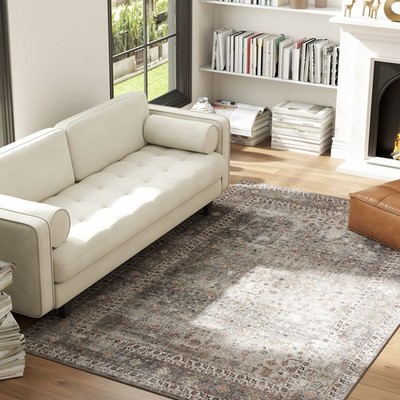 HOMCOM Area Rug 5x7, Machine Washable Rug for Living Room, Dark Mixed-Brown