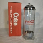 NIB Vintage 1992 Reproduction Coca-Cola Glass Straw Dispenser Chrome Lid SodaPop