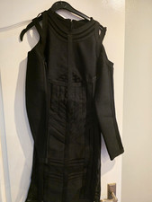 Black Womens Bodycon Long Dress L Regular Round Neck Sleeveless Strappy Zip