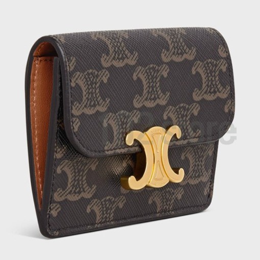 Celine Card Holder with Flap in Triomphe Canvas Tan 10I582CPJ-04LU