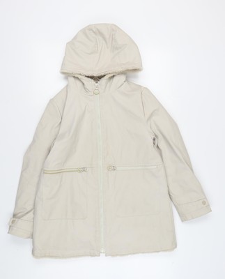 Zara Mädchen Mantel beige mit Kapuze 11-12 Jahre lang Reißverschlusstaschen