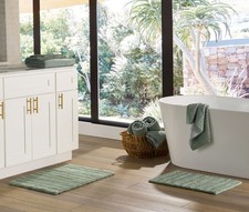 Cotton Reversible Bath Rug Set, 17" x 24"  20" x 30", Green