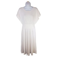 Modern Citizen Dress M Womens White Midi Fit & Flare Short Sleeve Crew Neck