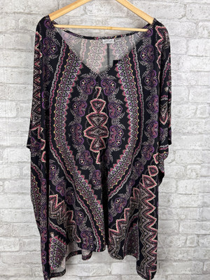 New Avenue Flowy Blouse Boho Women Plus 26/28 Sierra Scarf Print Purple Pink