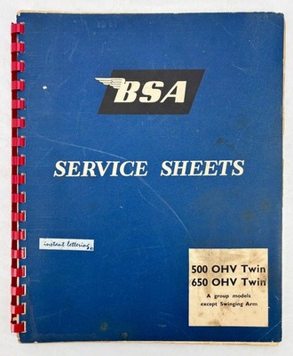 BSA Service Sheets 500 650 OHV Twin Motorcycle Repair Manual 1960s BSA Motor