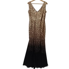 Quiz Women's Dress Size 12 Gold Black Sequin V-Neck Evening Gown BNWT Preloved
