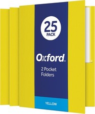 Twin-Pocket Folders Textured Paper Letter Size Yellow Holds 100 Sheets Box of 25