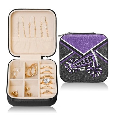 Cheerleader Travel Jewelry Case, Cheer Travel Jewelry Box for Women, Purple