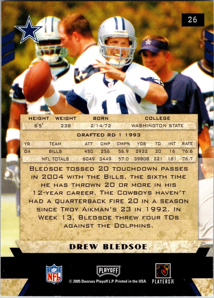 2005 Playoff Honors #26 Drew Bledsoe - Image 2 of 2