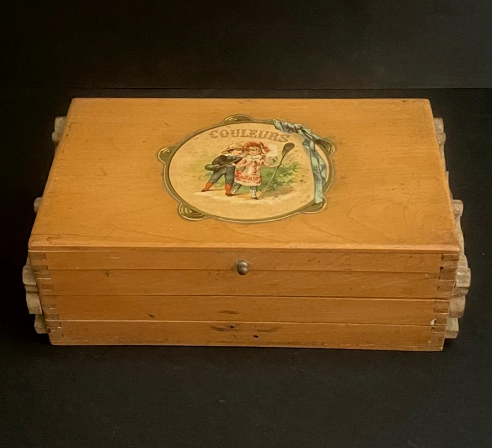 ANCIENNE BOITE "COULEURS" - COFFRET DE PEINTURE EN BOIS A SYSTEME DEPLIABLE - Photo 3/4