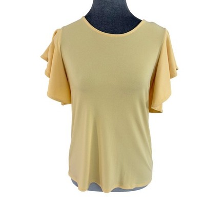 CeCe Wms Yellow Sunny Cottagecore Flutter Sleeve Tie Back Keyhole Blouse Top XS