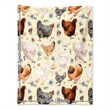 Cozy Watercolor Chicken  Floral Print Blanket Soft, Warm Flannel Throw for Naps