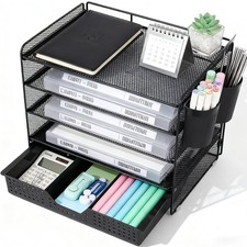Desk Organizer and Accessories, 5-Tier Paper Letter Tray Organizer with Drawe...