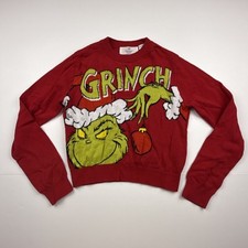 H M HM Grinch Sweater Unisex Kids Size 12/14 Red Long Sleeve Knit 100 Cotton