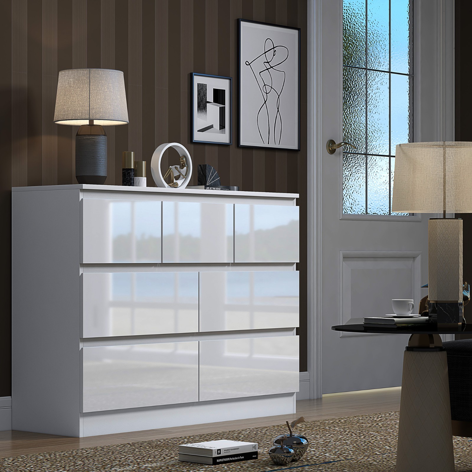 FWStyle 7 Drawer Chest Of Drawers - White Gloss - Matt Finish - Modern Bedroom Storage - Image 2